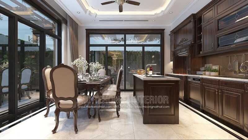 Sự kết hợp hài hòa giữa những đường nét tinh tế của phong cách tân cổ điển và sự trẻ trung, năng động của phong cách hiện đại, tủ bếp gỗ cao cấp nhập khẩu mang đến không gian sang trọng và đầy tinh tế